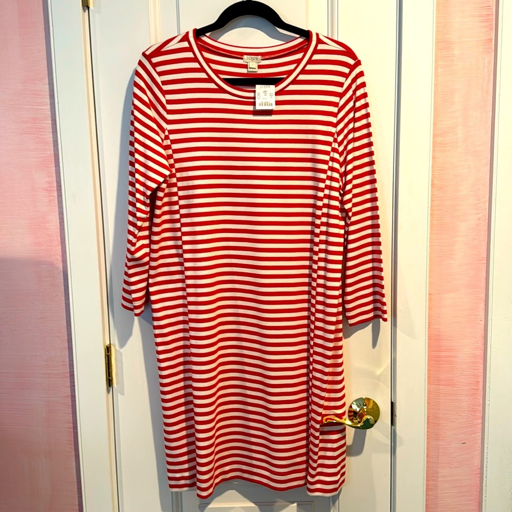 J Crew Long Sleeved Striped Dress Size L  NWT